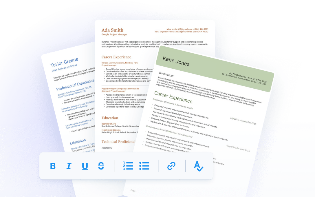 Exempel på ATS-anpassade cv-mallar med formateringsalternativ för redigering av cv-innehåll